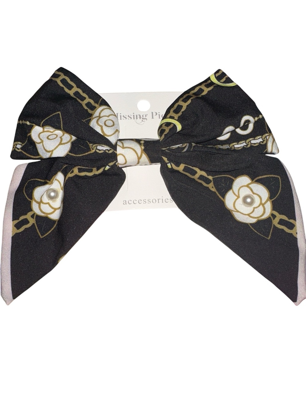 NWT! Fashion Black Floral Pearl Bow Hair Clip
